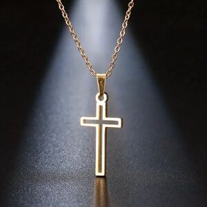 NEW Minimalistic Classic Unisex Cross Gold 18k Religious Pendant Necklace Gothic